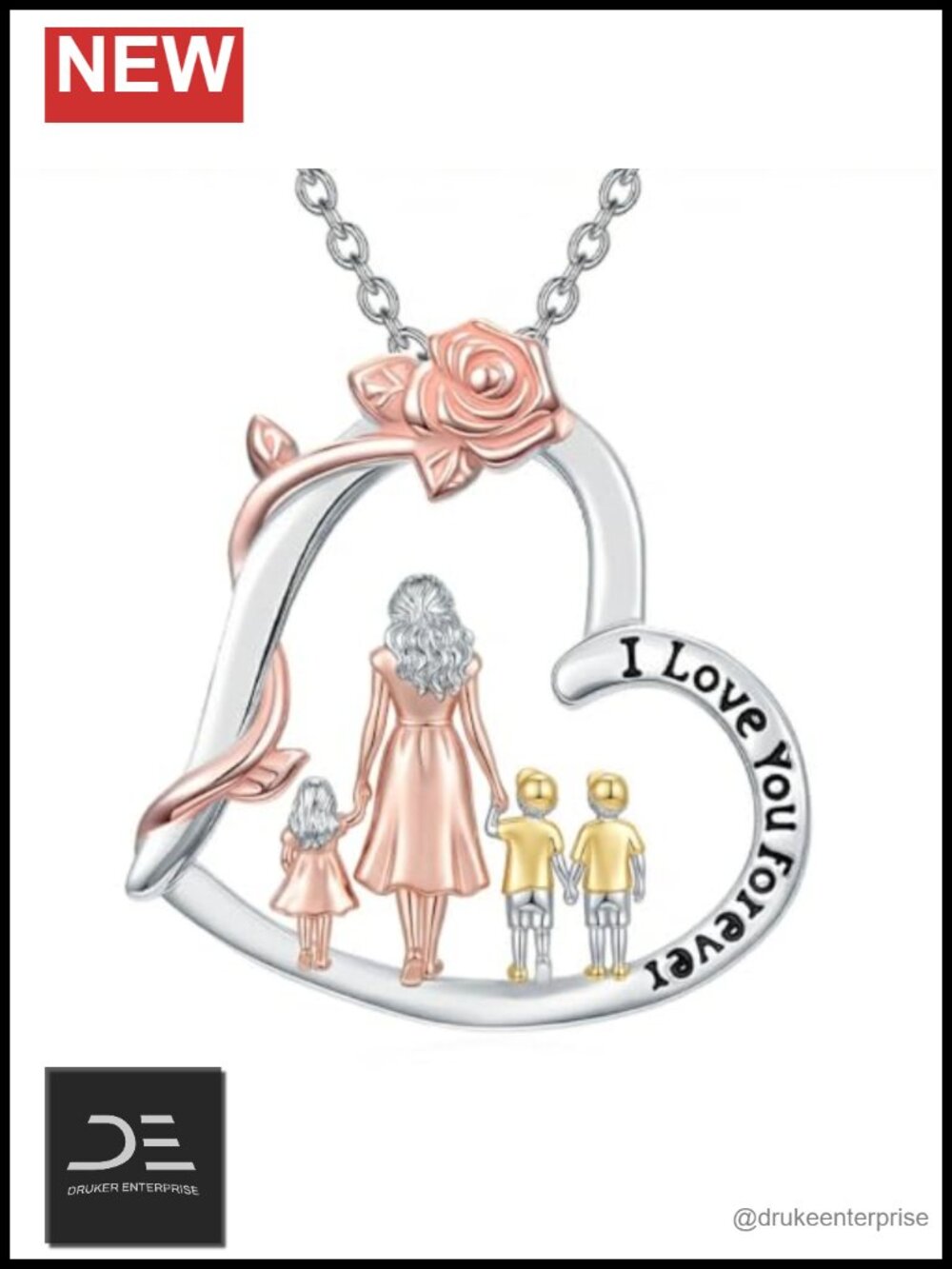 925 Sterling Silver Mother Daughter Heart Pendant Necklace 18in Adjustable